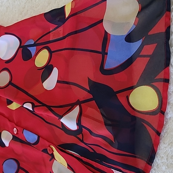 NEW Vintage Liz Baker Tunic Top Semi-sheer Chiffon Bright Red Poppies Print Lrge - Picture 4 of 9